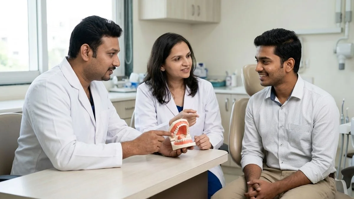 Dr. Pradeep S. and Dr. Kalpa Pandya consulting a patient about can oral cancer be treated without surgery radiation chemotherapy