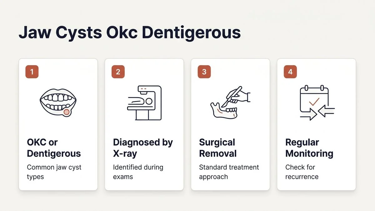 jaw cysts OKC and dentigerous cyst causes surgery and recurrence — key facts infographic