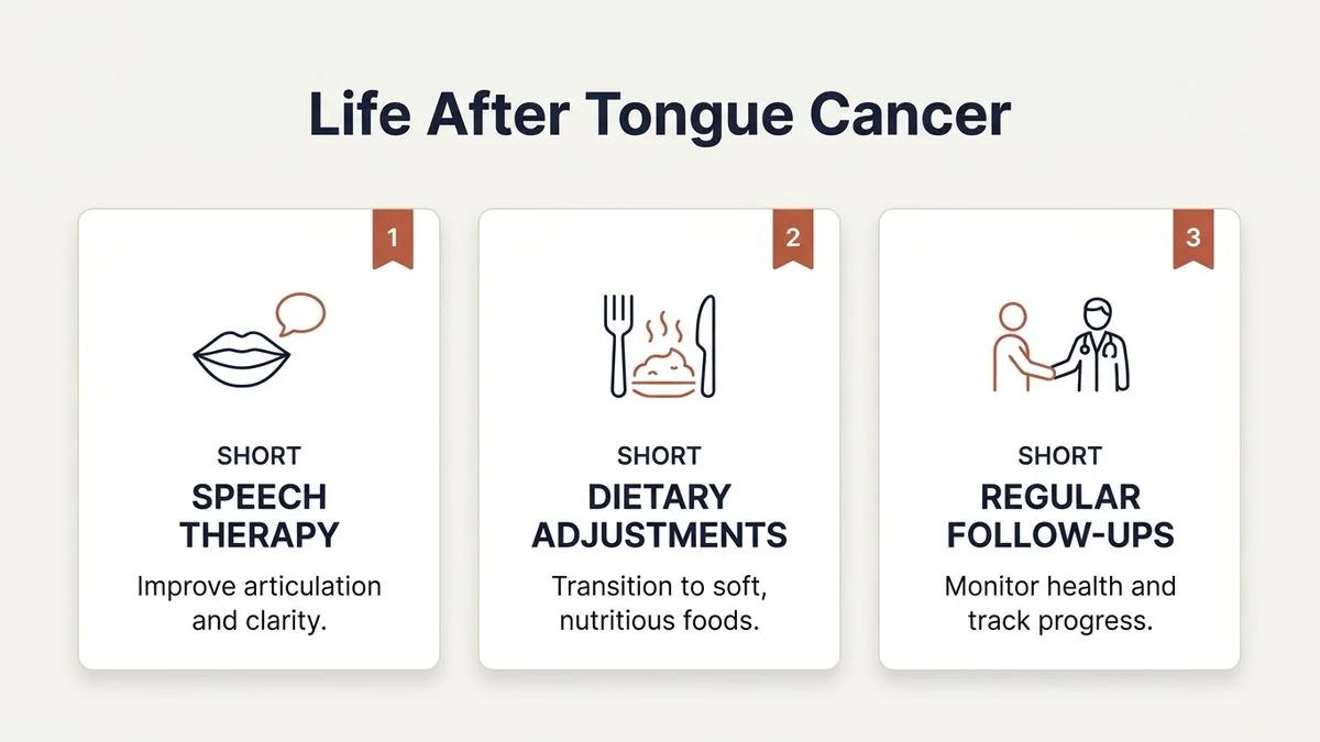 life after tongue cancer surgery speech and swallowing recovery — key facts infographic