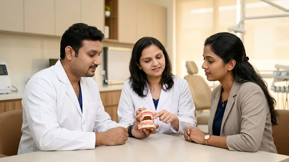 Dr. Pradeep S. and Dr. Kalpa Pandya consulting a patient about locked jaw causes and when to see a surgeon