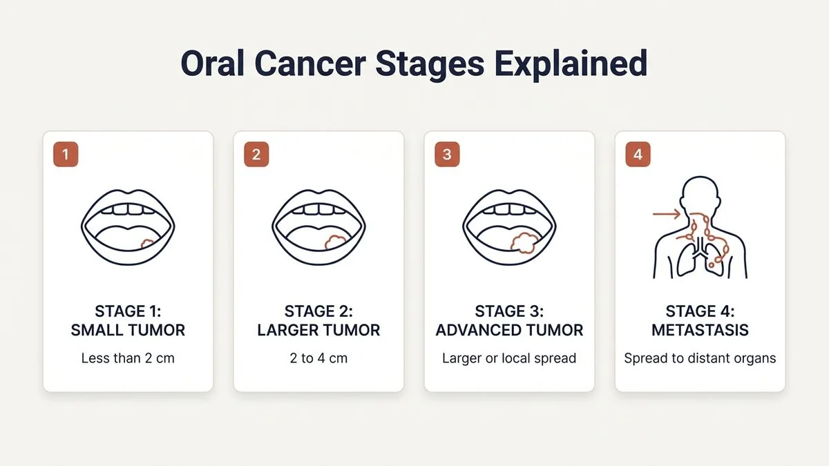 oral cancer stages explained from early lesion to advanced — key facts infographic