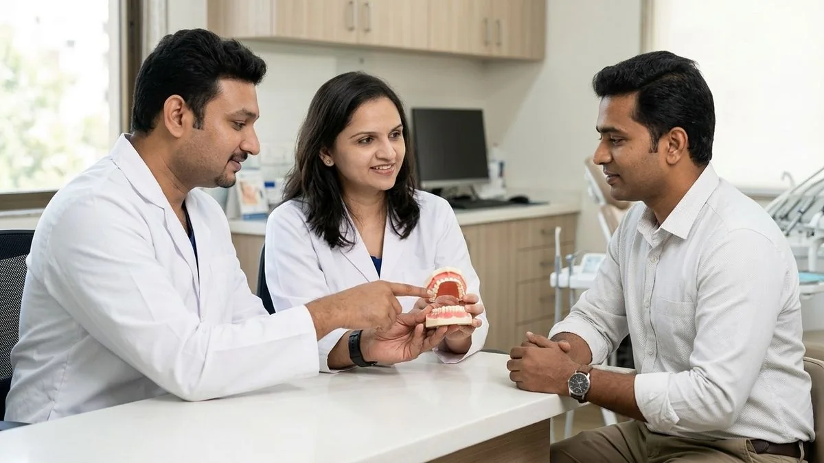 Dr. Pradeep S. and Dr. Kalpa Pandya consulting a patient about types of oral cancer an overview for patients