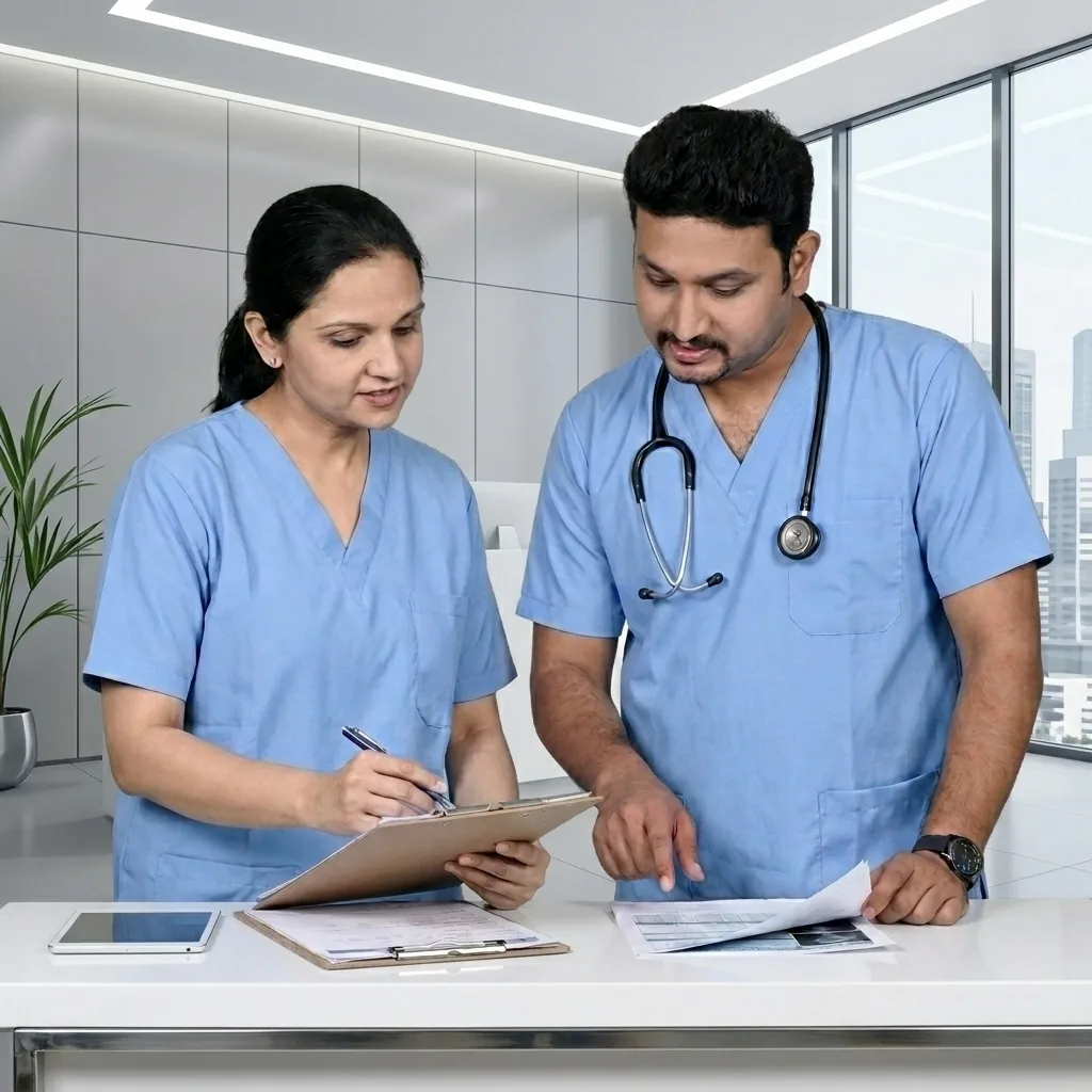 Dr. Kalpa Pandya and Dr. Pradeep S. reviewing a patient's case together