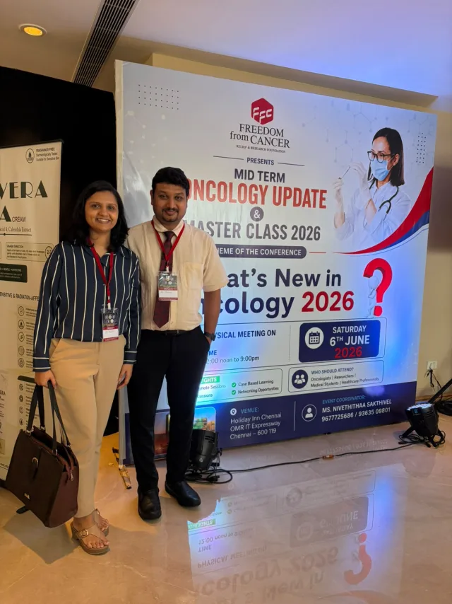 Dr. Pradeep S. and Dr. Kalpa Pandya as invited faculty at the What's New in Oncology 2026 mid-term conference in Chennai